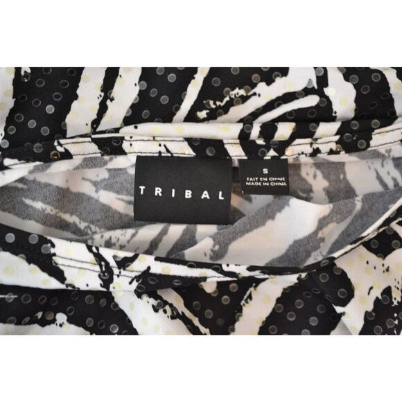 Tribal Women's Small Black Zebra Print 3/4 Sleeve Blouse - Picture 7 of 10